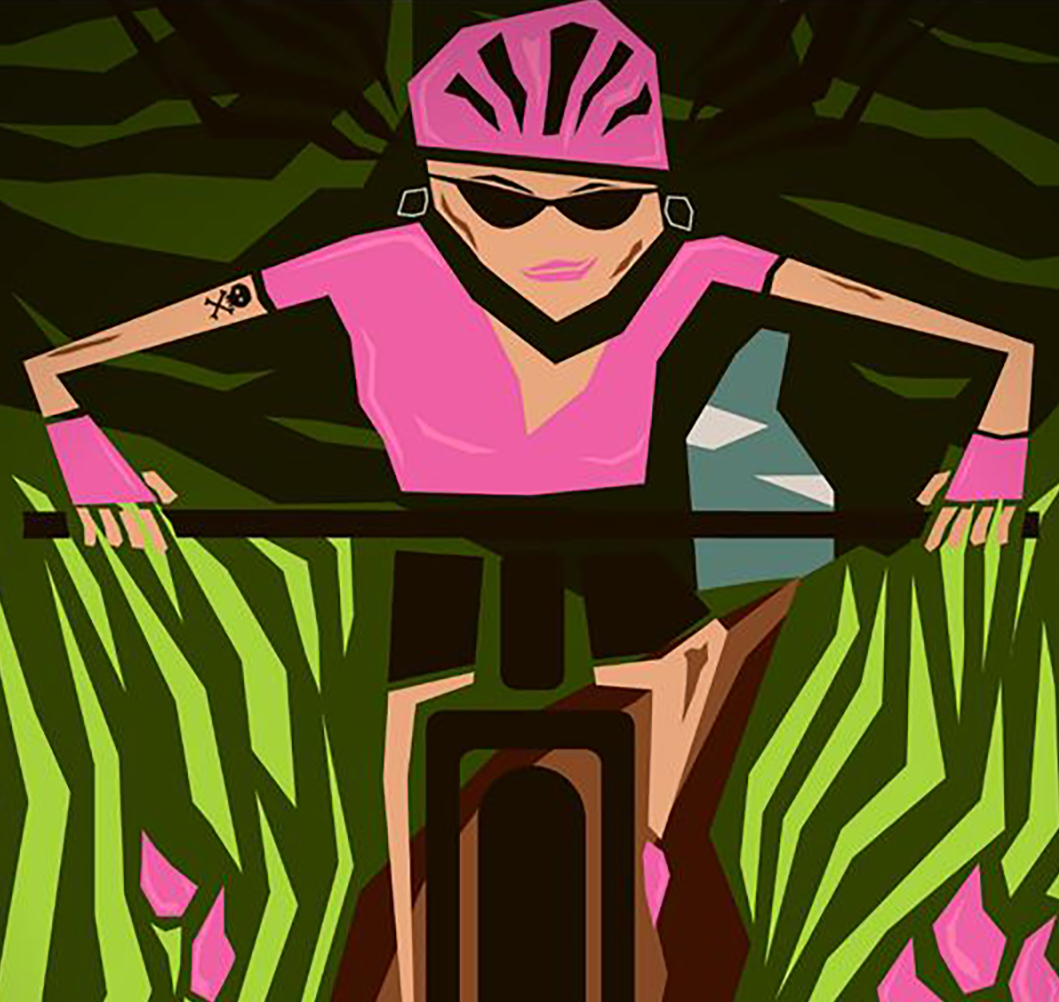 Graphic image of female mountain biker