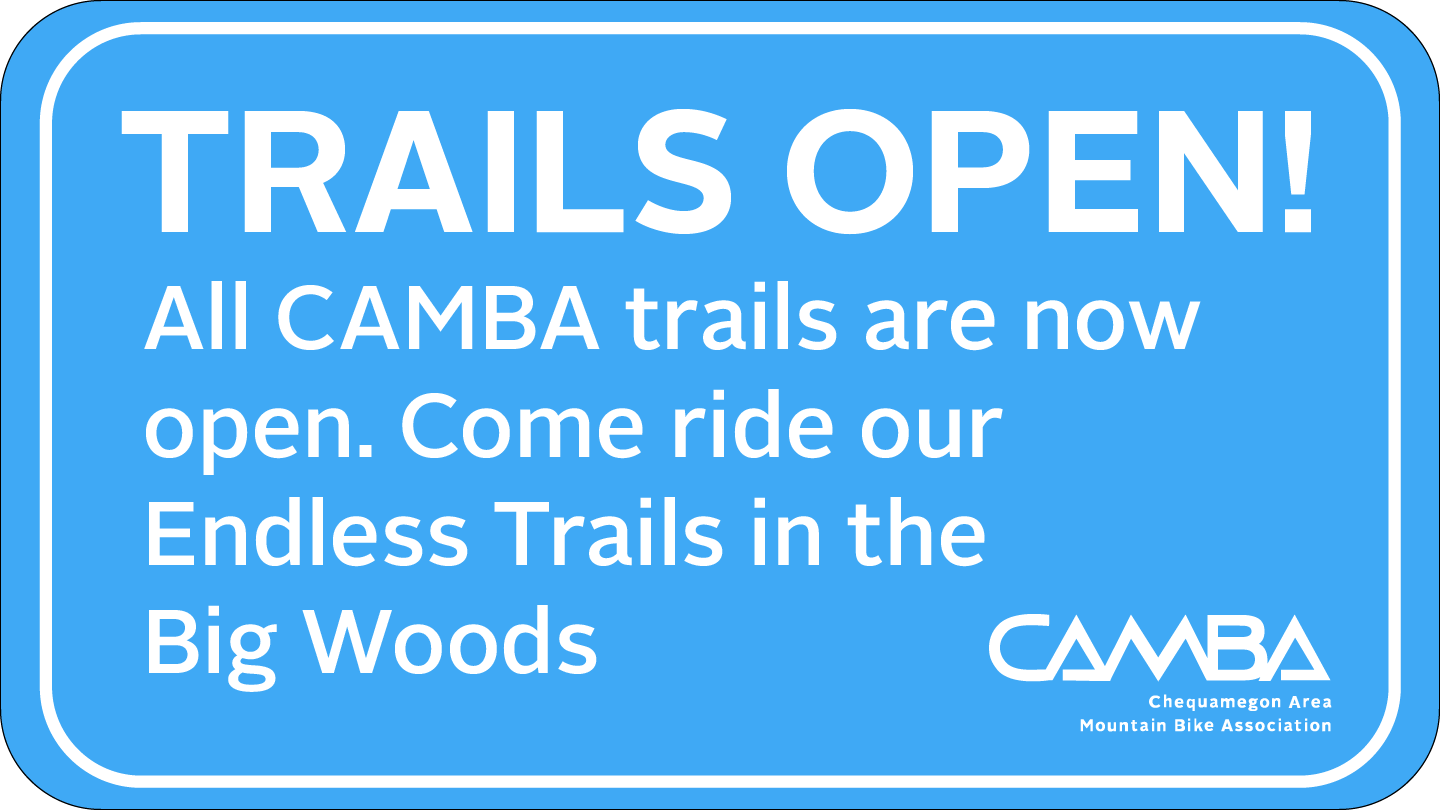 CAMBA Trails Open blue sign